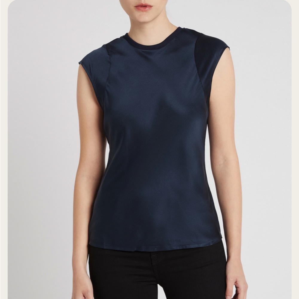 FRAME Washable Silk Bias Muscle Top - Navy